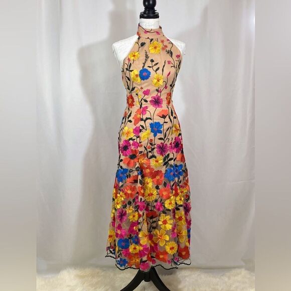 Milly Penelope Floral Embroidered Halter Dress size 0 - Picture 4 of 12